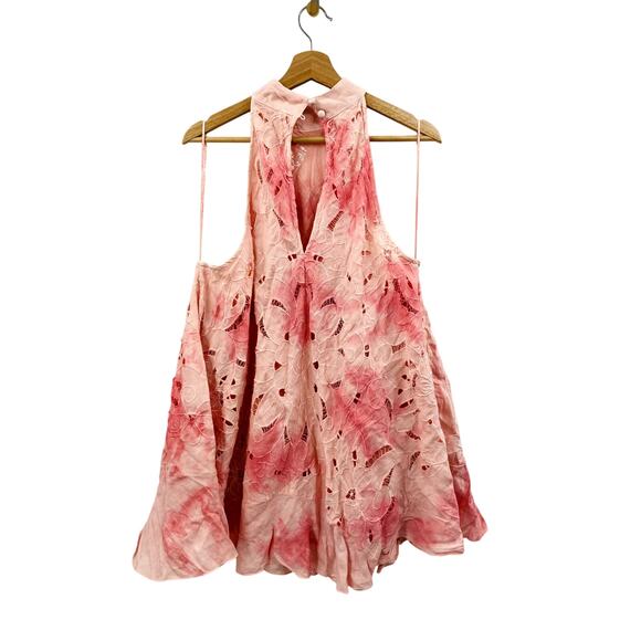 Free People  pink linen tie dye embroidered floral dress - Picture 2 of 4